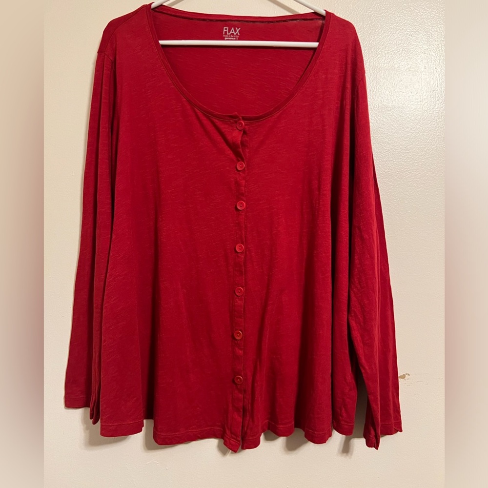 Flax Slub Cotton Lightweight Top Women’s 1G/ 18-20 Red Button Front Long Sleeve